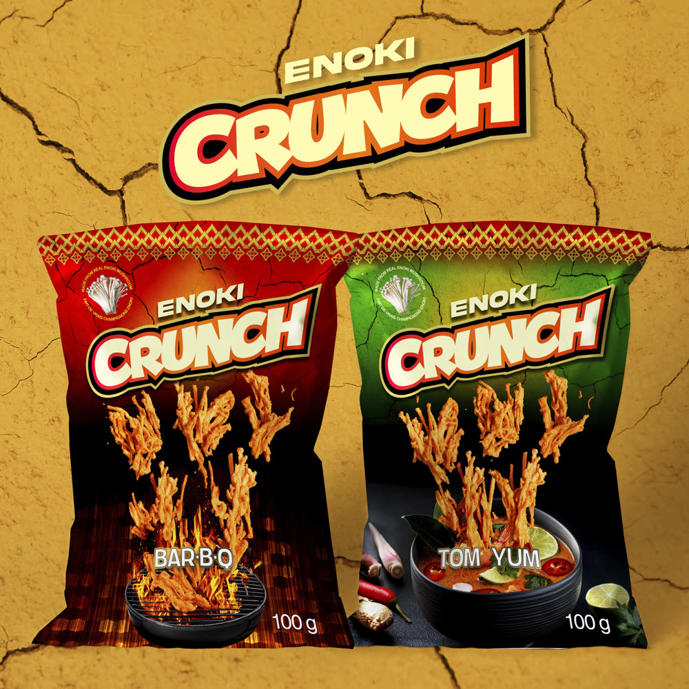 Enoki Crunch 001 — AI packaging and ad campaign